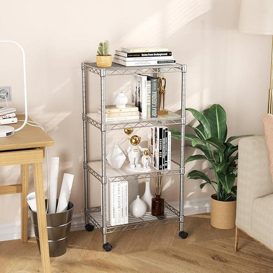SINGAYE 4 Small Shelves Storage Shelf Wire Shelving Unit Metal Shelf Adjustable Organizers Storage Shelving with Wheels for Bathroom Laundry Room Kitchen Pantry - ModernBath