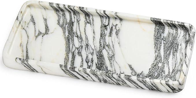 Natural Marble Vanity Tray - Moujings Genuine Marble Perfume Tray for Bathroom Decor, Stone Bathroom Vanity Organizer Tray for Kitchen Counter, Candles, Jewelry, Coffee, Makeup, Key - ModernBath
