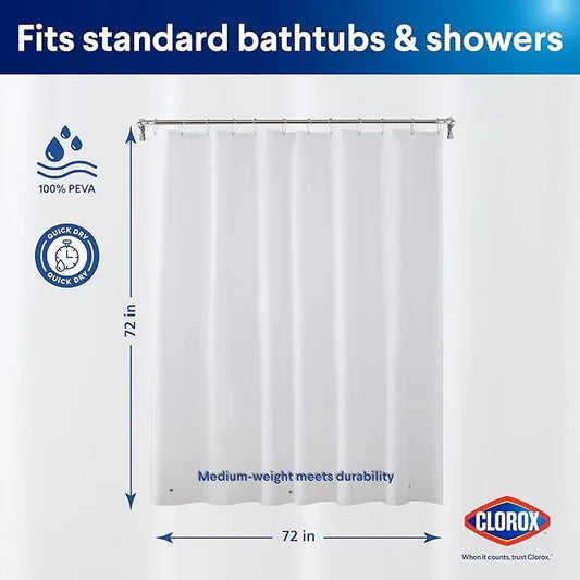 CLOROX Shower Curtain Liner, Premium Lightweight Flexible Waterproof 6g PEVA for Bathroom with Weighted Magnets, Standard Size 72" x 72", White 2 Pack - ModernBath
