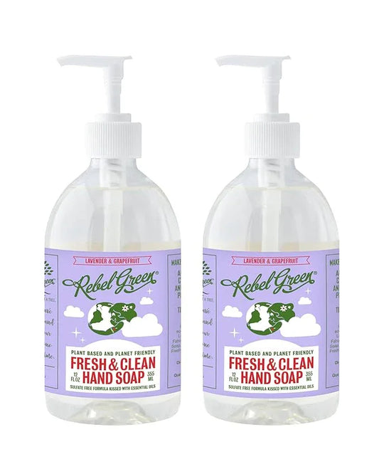 Rebel Green Fresh & Clean Hand Soap - Natural Liquid Hand Soap for Bathroom & Kitchen - Lavender & Grapefruit, 12 Fl oz, Pack of 2 - ModernBath