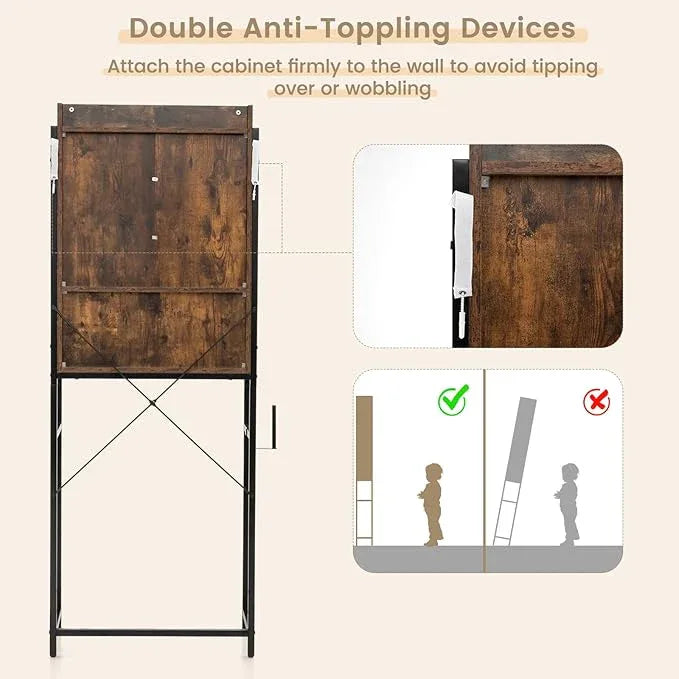 LOKO Over The Toilet Storage Cabinet, Freestanding Bathroom Space Saver with Adjustable Shelves & Sliding Barn Door, 4-Tier Over Toilet Bathroom Organizer, 25 x 9.5 x 67.5 inches (Rustic Brown) - ModernBath