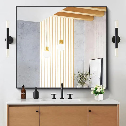 DESBING Black Bathroom Mirror for Wall, 36x40 Inch Rectangle Mirrors with Metal Frame, Modern Vanity Wall Mirror Decor for Entryway Hangs, Bathroom Living Room Horizontal or Vertical - ModernBath