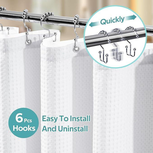 Vipfree 3 in 1 Shower Curtain Set, Waffle Shower Curtain and Liner Set with 6 Double Sided Shower Curtain Hooks, 258GSM Luxury Weighted Cloth Shower Curtains for Bathroom, 36 W x 72 H, White - ModernBath