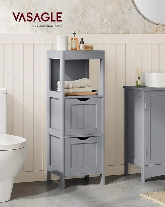 VASAGLE Storage Cabinet, Storage Organizer Rack Stand for Bathroom, Living Room, Bedroom, Multifunctional Corner Unit, 2 Drawers, 35 Inches in Height, Dove Gray UBBC042G02 - ModernBath