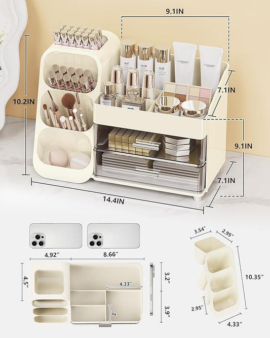 Anylady Makeup Organizer with Drawers, Skincare Organizer (Large Size Thick), Storage Box Cosmetic Display Cases, Make up Organizers for Vanity, Dresser, Desk, Kitchen, Countertop (cream) - ModernBath