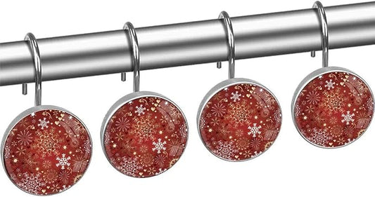 Christmas Snowflake Shower Curtain Hooks12pcs, Xmas Decorative Shower Curtain Hanger Rings Roller, Stainless Steel Round Shower Rings Hangers for Bathroom