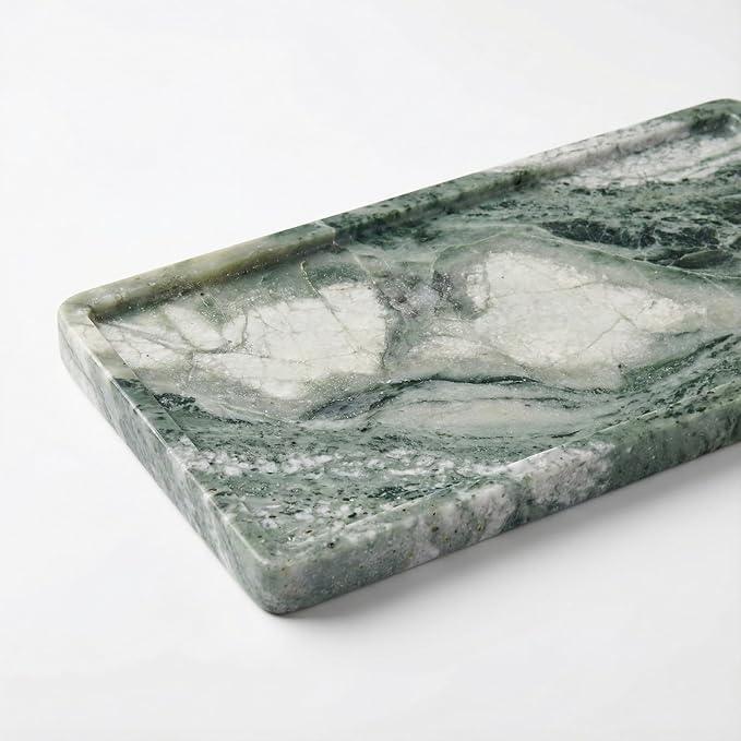 Green Marble Tray – 12" x 6.5" Decorative Vanity Tray for Bathroom, Countertop, Jewelry, Candles, Kitchen | Natural Stone Organizer for Makeup, Perfume, Skincare & Home Décor - ModernBath