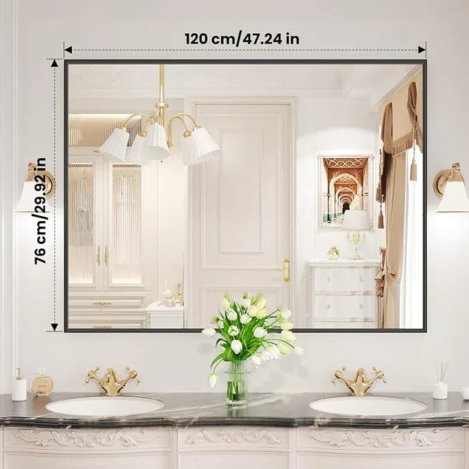 LOAAO Black Bathroom Mirror 48"X30" for Wall, Rectangle Bathroom Vanity Mirror, Tempered Glass, Hangs Vertically or Horizontally, Easy to Install, Modern Design - ModernBath