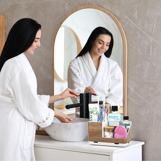 PARKMANI Toothbrush Holders for Bathrooms Countertop Organizer and Storage, Kids Electric Toothbrush and Toothpaste Holder, Bathroom Accessories Vanity Organizer (Wood Grain) - ModernBath