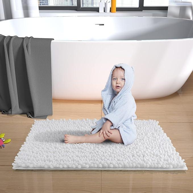 Yimobra Large Bathroom Rugs Non Slip Washable 36x24 Inch - Ultra Soft Absorbent Chenille Bath Mat, Quick Dry Shaggy Floor Carpet for Tub Shower, White Home Decor Accessories - ModernBath