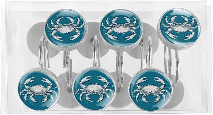 Nautical Abstract Crab Shower Curtain Hooks 12Pcs, Decorative Rust Resistant Shower Rings for Shower Curtain Rods, Stainless Steel Round Curtain Hooks for Bathroom, Bedroom, Farmhouse - ModernBath
