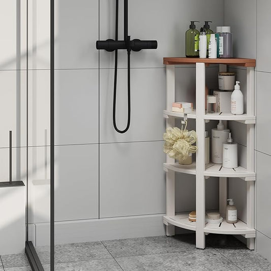 Shower Bench, Corner Shower Stool for Inside Shower and Shaving Legs, Waterproof HDPE Shower Chair Seat with Storage Shelf for Bathroom Non-Slip