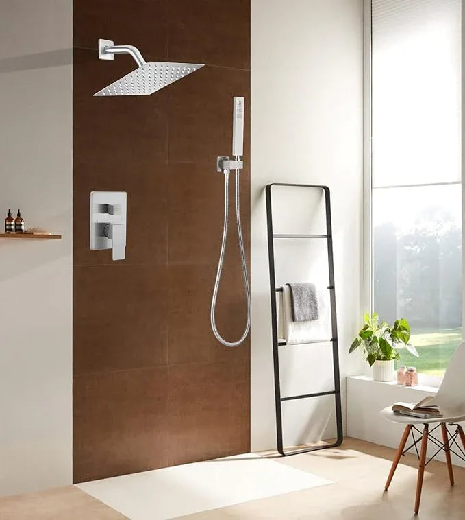 annazom Shower Faucet Set 8 Inch Rainfall Shower Head and Handheld Shower High Pressure Rainfall Shower Head System Shower Faucet Set with Valve and Trim - ModernBath
