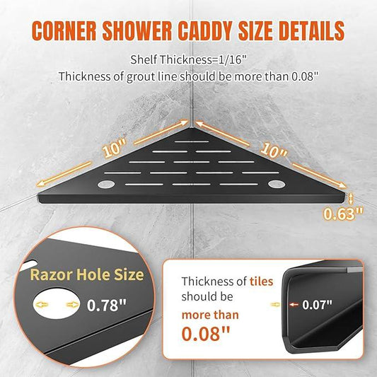 Corner Shower Shelf with Razor Hole, Modern Sturdy Shower Caddy, 10" 304 Stainless Steel Shower Organizers Bathroom Shelf for Tile Wall, No Drilling Grout Mount Shelf for Shower,Bathroom Accessories - ModernBath