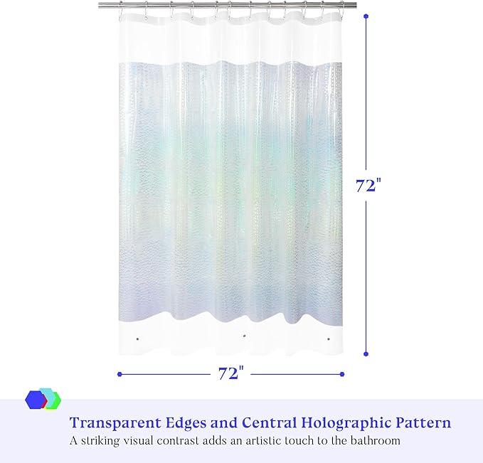 Mrs Awesome Holographic Shower Curtain Liner with 3 Magnets for Bathroom, Waterproof Clear Water Cube Plastic Iridescent Shower Curtain Sparkly, Glitter PEVA Liner 72 x 72 inches - ModernBath