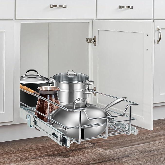 Pull Out Cabinet Organizer 14" W X 22" D, Slide Out Drawers For Kitchen Organizers and Storage, Pull Out Drawers For Cabinets Capacity Heavy Duty Caddy, Cabinet Shelves Chrome-Plated, Bathroom Pantry - ModernBath