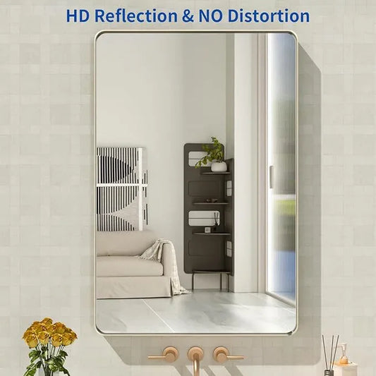 WEER 24X36 Inch Brushed Nickel Bathroom Mirror, Brushed Silver Metal Frame Mirror, Rounded Rectangle Silver Bathroom Vanity Mirror, Tempered Glass, Anti-Rust, Hangs Horizontally or Vertically - ModernBath