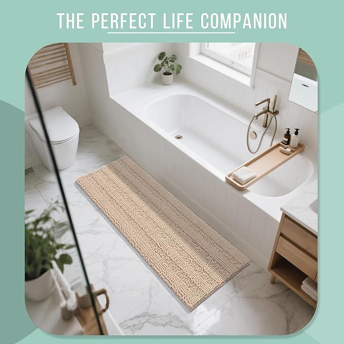 Yimobra Bathroom Runner Rugs 60"x24", Non Slip and Absorbent Bath Mat, Super Soft Water Absorbent Hallway Carpet, Machine Washable Rug for Vanity Tub Shower, Beige - ModernBath