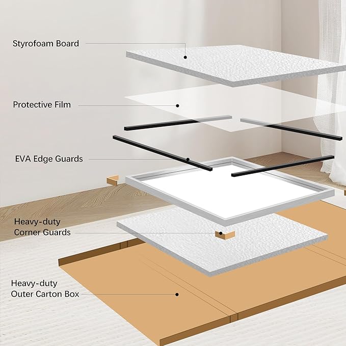 CIVENO 20x36 Silver Bathroom Mirror, Brushed Silver Rectangular Mirror for Wall, 0.6" Thickened Deep Frame Mirrors for Bathroom Sink, Shatterproof Tempered Glass, Antirust, Horizontally or Vertically