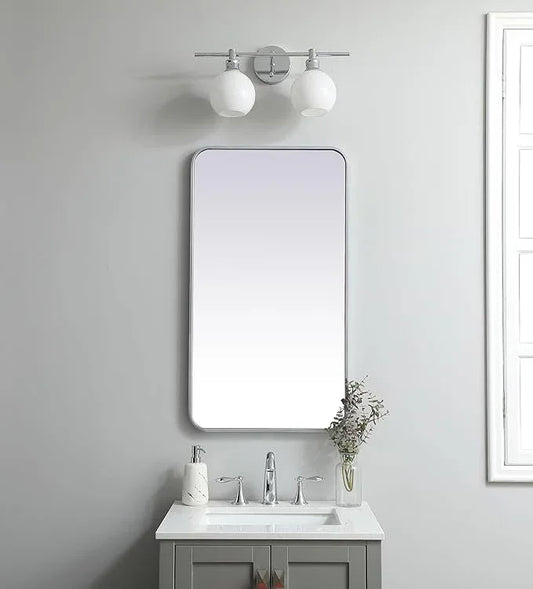 ARS Concepts Aura, Soft Corner Metal Rectangular Mirror 20X36 Inch in, Modern, Silver - ModernBath