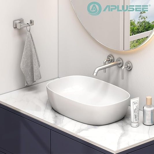 APLusee Square Double Towel Hook, 304 Stainless Steel Dual Coat Holder, Modern Bathroom Kitchen Storage Hanger Wall Mounted, Brushed Nickel
