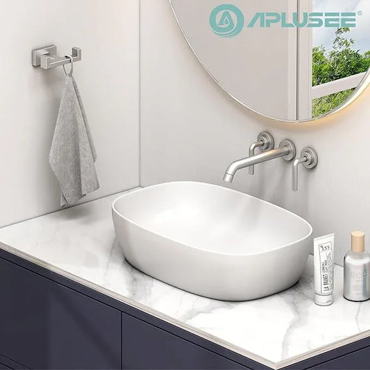 APLusee Square Double Towel Hook, 304 Stainless Steel Dual Coat Holder, Modern Bathroom Kitchen Storage Hanger Wall Mounted, Brushed Nickel - ModernBath