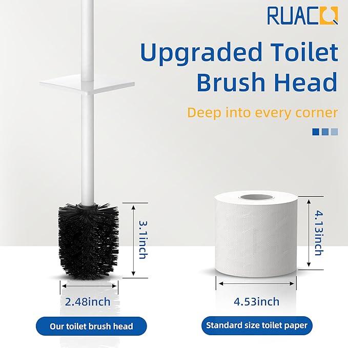 RUACQ Toilet Brush and Holder Set 2pcs,Square Toilet Bowl Brush for Bathroom with 304 Stainless Steel Handle Toilet Cleaner Brush with Durable Scrubbing Bristles,Splash-Proof (White) - ModernBath