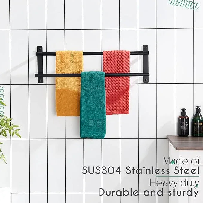 KOKOSIRI 24 Inch Double Towel Bar Bath Towel Racks Bathroom Towel Holder Towel Rails Towel Storage Towel Shelf Wall Mounted Stainless Steel Matte Black B5010BK-L24 - ModernBath