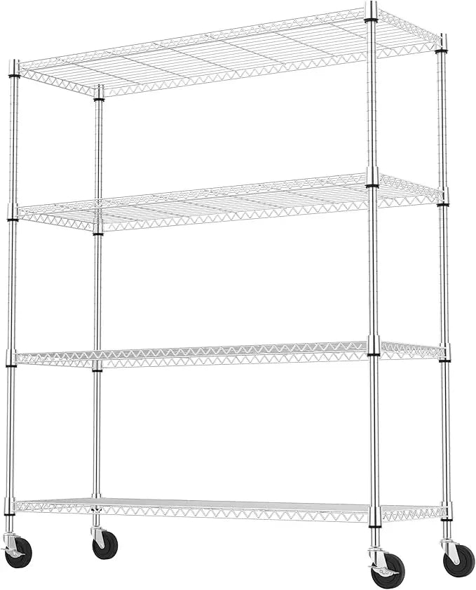 4 Tiers Storage Shelves Load 1400LBS, Metal Shelving Wire Metal Shelving Unit Shelves for Storage Adjustable Garage Shelving for Pantry Kitchen Garage Chrome 17.7" D x 47.3" W x 62.7" H - ModernBath