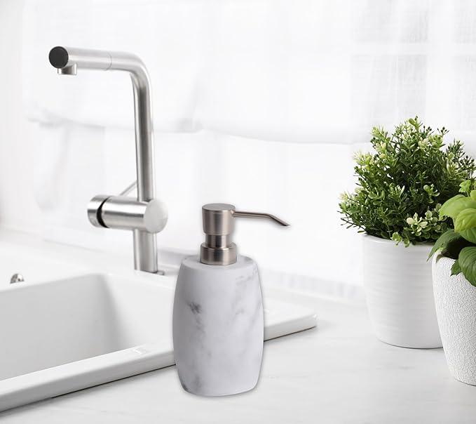 Clasin Home Resin Hand Soap Dispenser, Refillable Soap Dispenser with White Marble Look and Metallic Pump, Waterproof Bottle Labels for Bathroom Kitchen Dish Hand Wash Shower Lotion Shampoo (12 Oz) - ModernBath