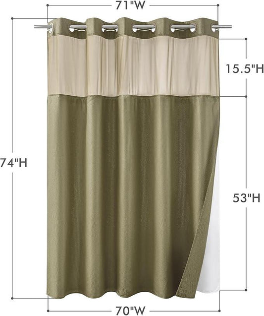 Mrs Awesome No Hook Shower Curtain with Snap-in Liner, Embossed Waffle Design Fabric Shower Curtain for Bathroom, Soft & Lightweight, 71x74, Taupe - ModernBath