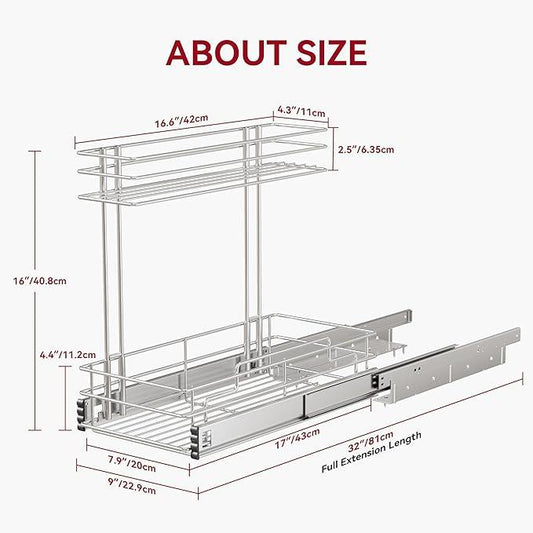 Under Sink Organizer 9" W X17 D, Pull Out Cabinet Organizer 2 Tier, Under Sink Slide Out Chrome Plated, Under Kitchen Bathroom Sink Organizer, Pantry Cabinet Closet Organization Rack, 2 Pack - ModernBath