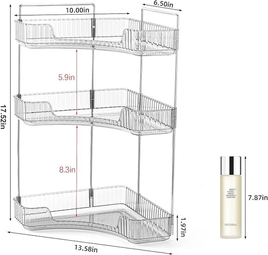INVSSENE Corner Bathroom Countertop Organizer, Vanity Organizer Trays for Counter, Makeup Organizers, Perfume Tray, Skincare Shelf Storage Gifts for Women Girl Student (Smoky Gray 3 Tiers)