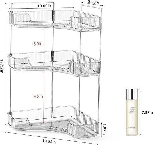 INVSSENE Corner Bathroom Countertop Organizer, Vanity Organizer Trays for Counter, Makeup Organizers, Perfume Tray, Skincare Shelf Storage Gifts for Women Girl Student (Smoky Gray 3 Tiers) - ModernBath