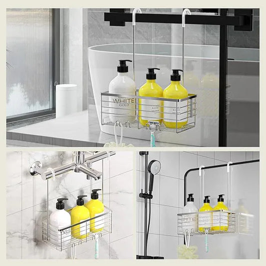 DELLAN Hanging Shower Organizer, Shower Rack with Hooks Over the Door, Bathroom Shower Caddy and Basket - ModernBath