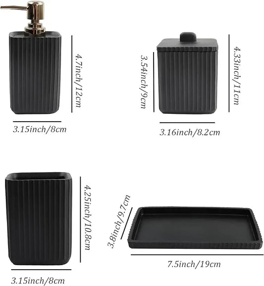 Hymmah Black Bathroom Accessories Set,Unique Design Bathroom Set 5 Pcs Resin Gift Set Apartment Necessities, Contain Cotton Swab Jar,Soap Dispenser,Soap Dish/Tray,Tumbler - ModernBath