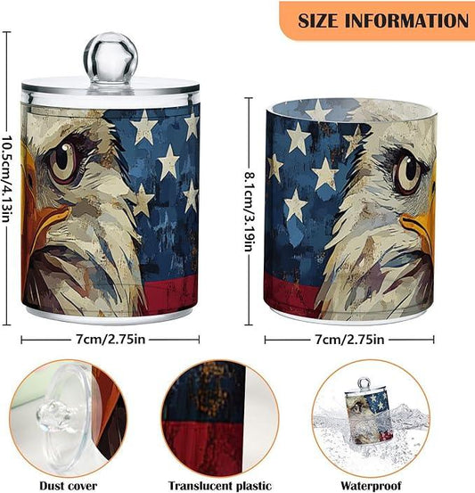 Tatenale Qtip Holder Bathroom Set Q tip Cotton Ball Swab Pad Dispenser Container Organizer Plastic Jars with Lids Storage 2Pack 4th Of July Flag in Eagle Blue - ModernBath