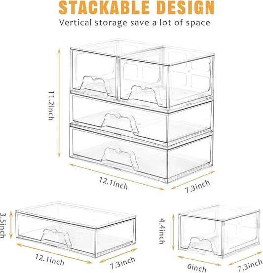 Stebopum 4 Pack Stackable Storage Drawers Clear Acrylic Organizer Bathroom Makeup Organizer and Storage for Beauty Supplies,Ideal for Vanity, Bathroom,Cabinet,Pantry Organization - ModernBath