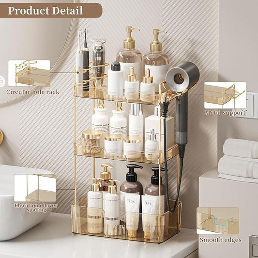 YCIA&DONE Luxury Bathroom Counter Organizer, Large Makeup Organizer Countertop, Shelf Organizer, Vanity Tray, Easily Assemble for Bathroom Organizers and Storage, Undersink, Cabinet,3 Tiers Amber - ModernBath