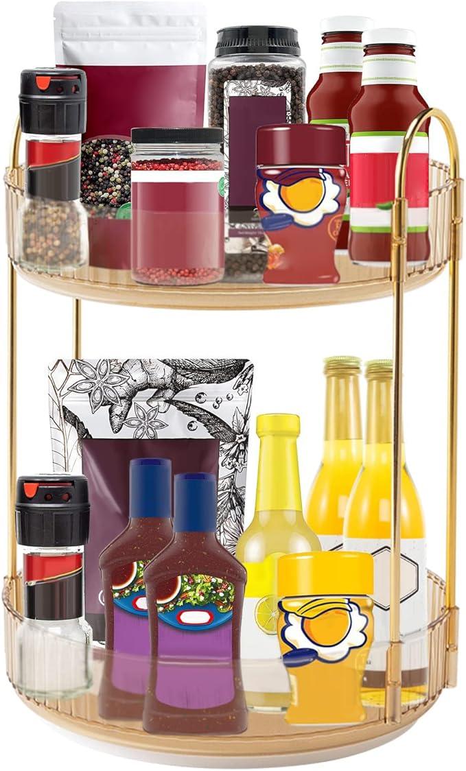 INVSSENE 360 Rotating Makeup Organizer, Yellow, Unisex, 2 Tier Countertop Storage, Large Capacity, Cosmetics, Perfume, Skincare, Lipsticks - ModernBath