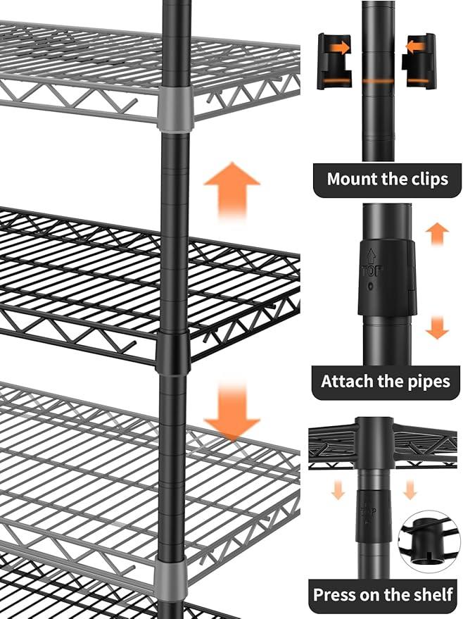4 Tier Adjustable Storage Shelves,Heavy Duty Metal Utility Shelf 1400LBS Capacity Wire Shelving Unit Organizer Rack for Kitchen Office Pantry Room 18" D x 46" W x 59" H Black - ModernBath