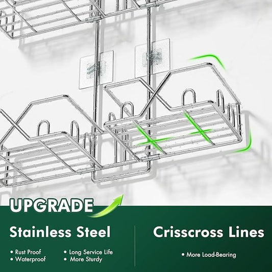 Sewulidon Stainless Steel Shower Caddy Hanging for Handheld Shower Heads,Rustproof Hose Shower Organizer Adjustable Length Shower Rack with 24 Hooks,Razor Holder,Soap Holder - ModernBath