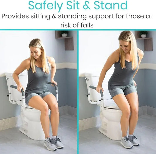 Vive Toilet Safety Rail - Adjustable Grab Bar - Compact Support Frame with Handrail for Bathroom Toilet Seat - Easy Installation for Handicap Senior Bariatrics, Elderly Balance - Padded Hand Armrest - ModernBath