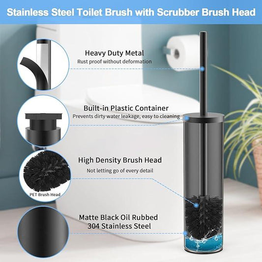 Stainless Steel Toilet Brush and Holder Set Oil Rubbed Matte Black Heavy Duty Toilet Bowl Brush with Long Handle for Bathroom and Farmhouse - ModernBath