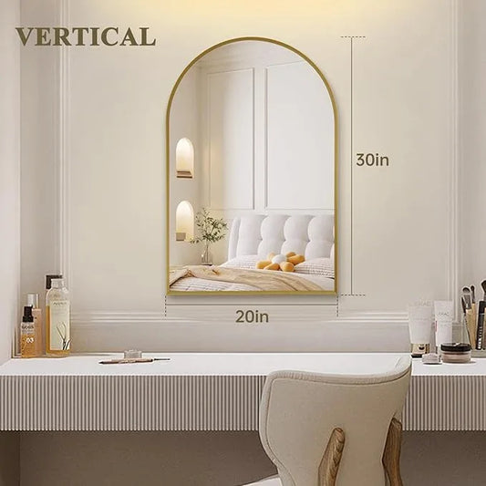 Minuover 20" x 30" Gold Arched Mirror, Arch Bathroom Vanity Wall Mirror, Modern Aluminum Alloy Metal Frame Arch Mirror for Bathroom, Living Room, Bedroom, Entryway - ModernBath
