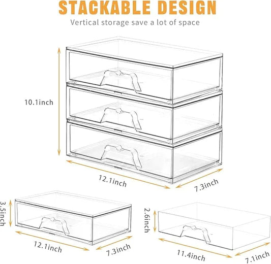 2 Pack Stackable Makeup Organizer, 12.1''L Acrylic Bathroom Organizer and Storage Undersink Drawer, Cosmetics and Beauty Supplies,Clear Plastic Storage Bins for Desk,Cabinet,Kitchen,Vanity,Pantry - ModernBath