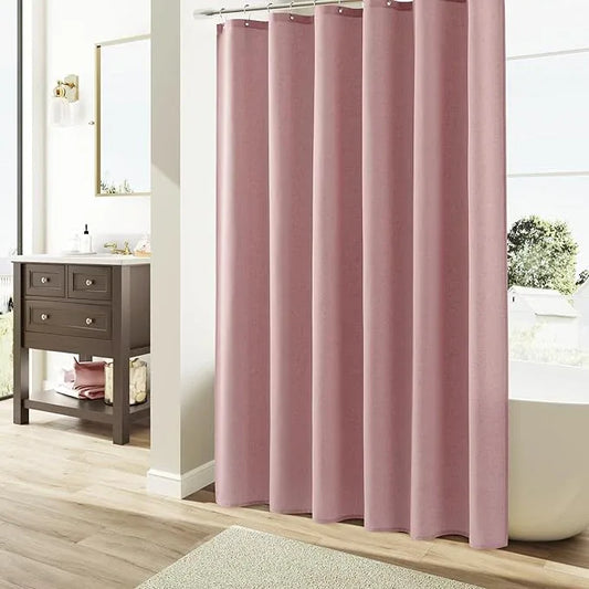 Naturoom Pink Linen Shower Curtain, Country Boho Farmhouse Bath Decor Shower Curtains Neutral Cloth Weighted Textured Fabric Bath Curtain Liner with Hooks, 72x80 - ModernBath