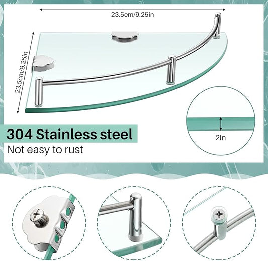 Crowye 2 Pcs Corner Shower Shelf 2-tier Glass Corner Shelf Stainless Steel Wall Mounted Bathroom Organizer for Storing Shower Gel Shampoo Brush, 9.25 Inches (Silver)