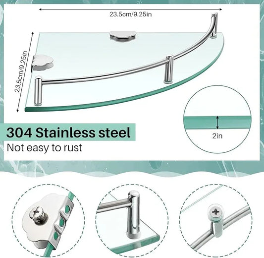 Crowye 2 Pcs Corner Shower Shelf 2-tier Glass Corner Shelf Stainless Steel Wall Mounted Bathroom Organizer for Storing Shower Gel Shampoo Brush, 9.25 Inches (Silver) - ModernBath