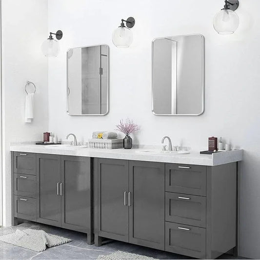 Minuover Silver Framed Bathroom Mirror, Brushed Nickel Rounded Corner Rectangle Wall Mirror, Tempered Glass, Shatter Proof, Anti-Rust, Hangs Horizontally or Vertically (22" x 30", Silver) - ModernBath
